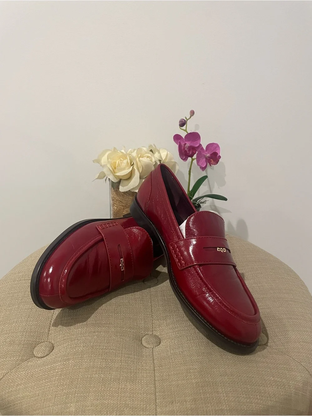 Tory Burch Chelsea Red Penny Loafers - Size 8 - Picture 10 of 16